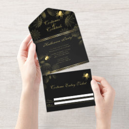 Gold Spiders Halloween Party All In One Uitnodiging