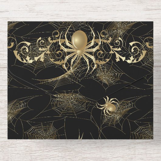 Gold Spiders Halloween Party All In One Uitnodiging (Achterzijde)