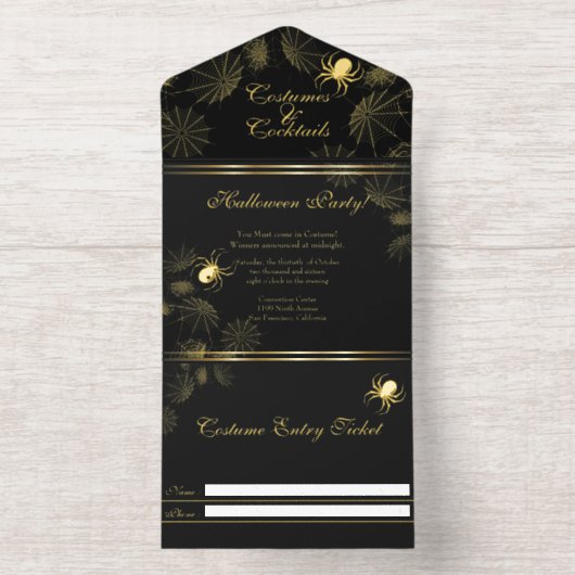 Gold Spiders Halloween Party All In One Uitnodiging (Binnenkant)