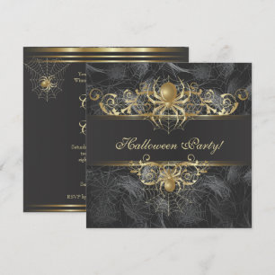 Gold Spiders Halloween Party Kaart
