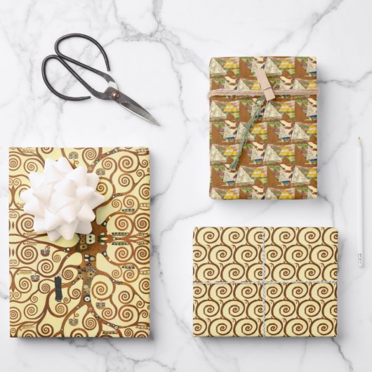Gold Spirals Triangles Yellow Gustav Klimt Pattern Inpakpapier Vel (Voorkant)