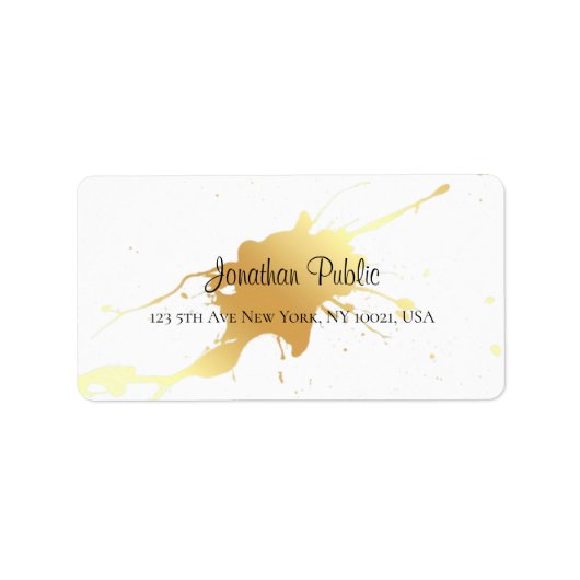 Gold Splash Calligraphy Script Name Elegant Modern Etiket (Voorkant)