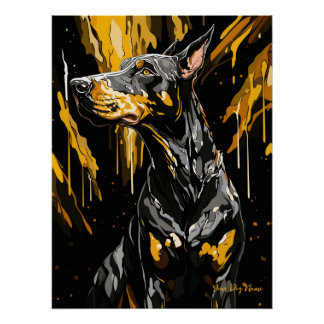 Gold Splash Doberman Dog 01 - Eartha Vandenstein Perfect Poster