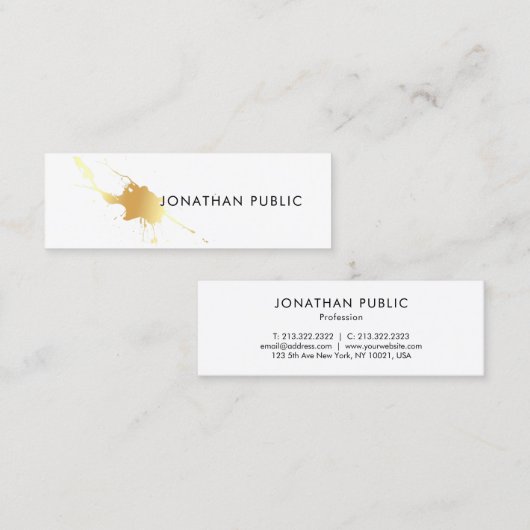 Gold Splash Modern Elegant Sjabloon Professional Mini Visitekaartje (Voorkant / Achterkant)