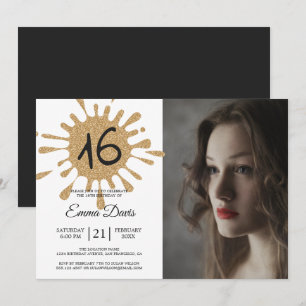 Gold Splash Sweet 16 16th Birthday Party Photo Kaart