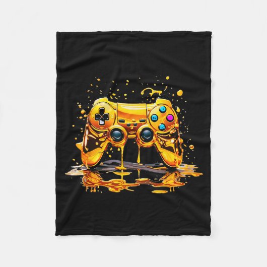 Gold Splash Video Game Controller Golden Gamer Gam Fleece Deken (Voorkant)