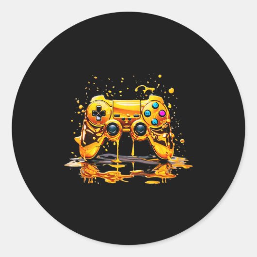 Gold Splash Video Game Controller Golden Gamer Gam Ronde Sticker (Voorkant)
