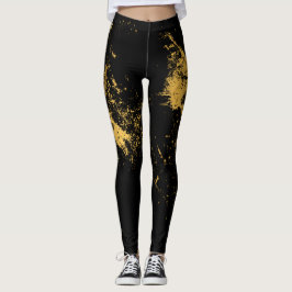 Gold Splashed Black Leggings