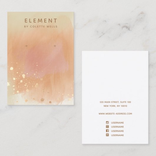 Gold Splats Terracotta Waterverf Earring Display Visitekaartje (Voorkant / Achterkant)