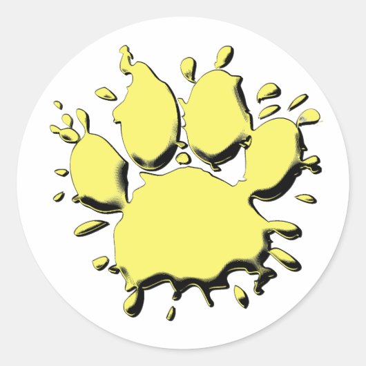 Gold Splatter Dog Paw-tekening Ronde Sticker (Voorkant)