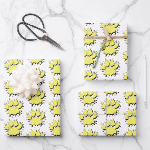 Gold Splatter Dog Paw-tekenpatroon Inpakpapier Vel