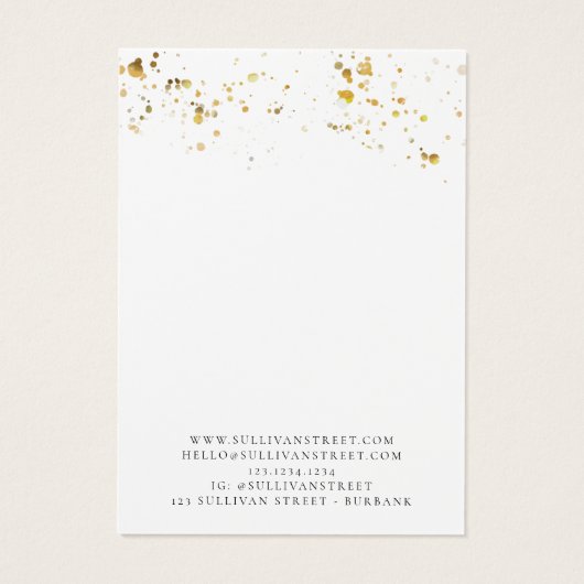 Gold Splatter Earring Ketting Display Kaart (Achterkant)