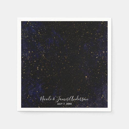 Gold Splatter Modern Chic Paarse Blauw Kosmische P Servetten (Voorkant)