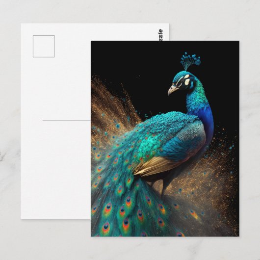 Gold Splatter Peacock Briefkaart (Voorkant / Achterkant)