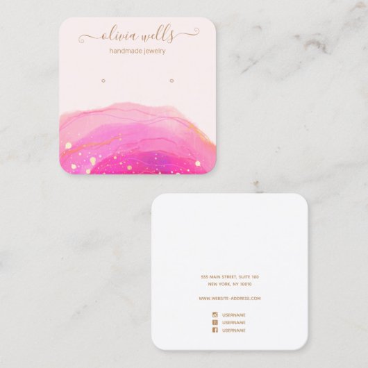 Gold Splatter Pink Waterverf Veroorbaar S Vierkante Visitekaartje (Voorkant / Achterkant)