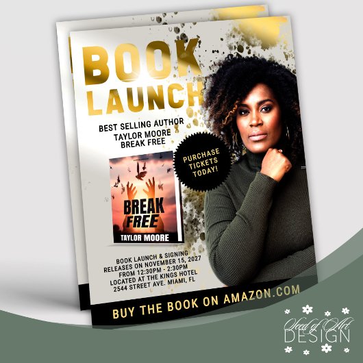 Gold Splatter Professioneel Boekenlanceringsevenem Flyer