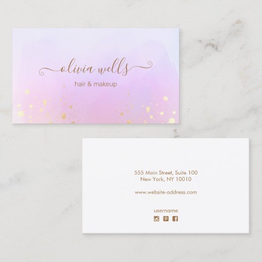 Gold Splatter Script Roze Abstracte Waterverf bus Visitekaartje (Voorkant / Achterkant)