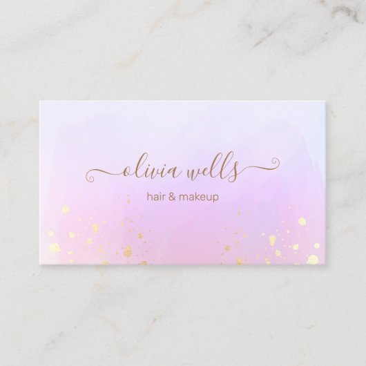 Gold Splatter Script Roze Abstracte Waterverf bus Visitekaartje (Voorkant)