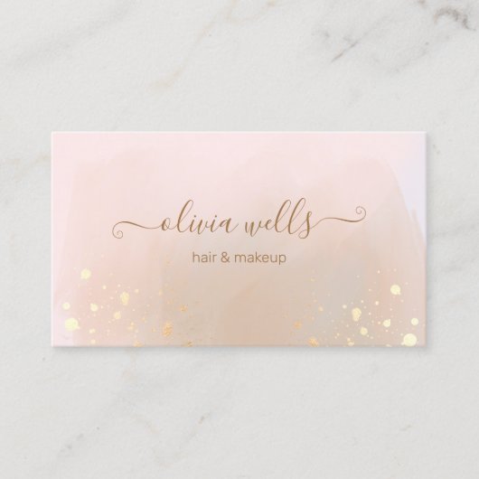 Gold Splatter Script Tan Abstracte Waterverf Visitekaartje (Voorkant)