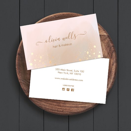 Gold Splatter Script Tan Abstracte Waterverf Visitekaartje