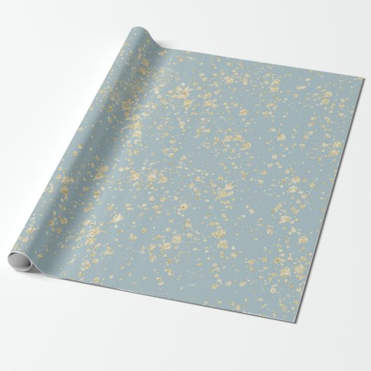 Gold Splatter Zee Foam Blauw Groen Grijs Glam Cadeaupapier (Uitgerold)