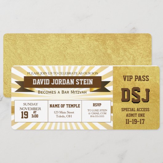 Gold Sports Theme Bar Mitswa Design Kaart (Voorkant / Achterkant)