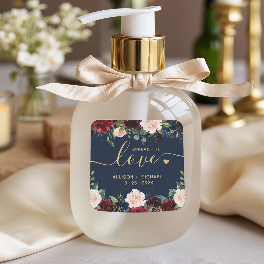 Gold Spread the Love Script Burgundy Floral Vierkante Sticker