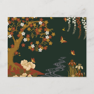 Gold Spring Floral Cherry Blossom Night Briefkaart