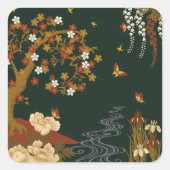 Gold Spring Floral Cherry Blossom Night Vierkante Sticker (Voorkant)