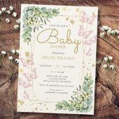 Gold Sprinkle roze Butterfly Greenery Baby shower Kaart