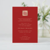 Gold Square Double Happiness Chic Chinese Wedding Informatiekaartje (Staand voorkant)