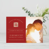 Gold Square Double Happiness Chinese Weddenfoto Save The Date (Staand voorkant)