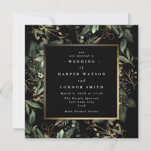 Gold Square Folie Lijst | Boho Botanische Eucalypt Kaart (Voorkant)