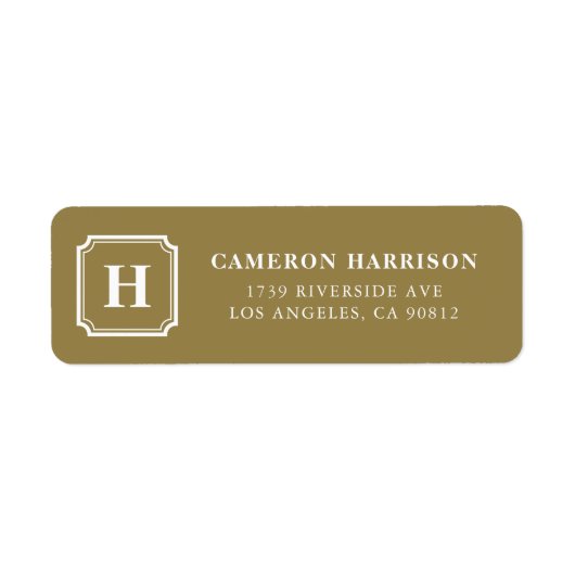 Gold Square Lijst Curved Corners Monogram Etiket (Voorkant)