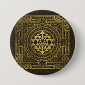 Gold Sri Yantra/Sri Chakra Ronde Button 7,6 Cm (Voorkant)