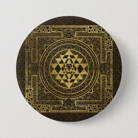 Gold Sri Yantra/Sri Chakra Ronde Button 7,6 Cm (Voorkant)