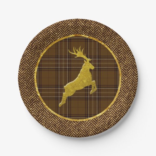 Gold Stag Pset en Herringbone Papieren Bordje (Voorkant)