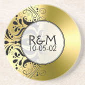 Gold Stainless Steel look Black Lace Accent Zandsteen Onderzetter (Voorkant)