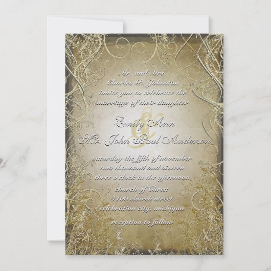 Gold-stalen en -bladeren op verbrand goudmetaalpap kaart (Voorkant)