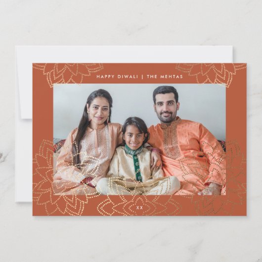 Gold stamp lotus Happy Diwali-fotokaart Feestdagenkaart (Voorkant)