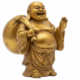 Gold Standing Laughing Buddha with Sack 2D statue Staand Fotobeeldje
