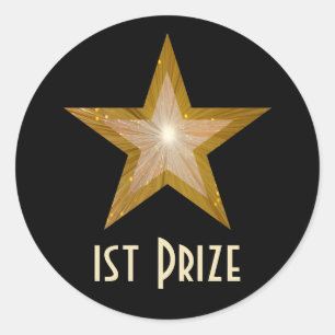 Gold Star '1st Prize' ronde sticker zwart
