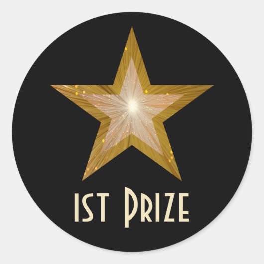 Gold Star '1st Prize' ronde sticker zwart (Voorkant)
