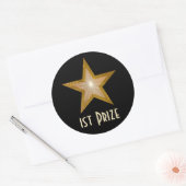 Gold Star '1st Prize' ronde sticker zwart (Envelop)