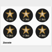Gold Star '1st Prize' ronde sticker zwart (Vel)