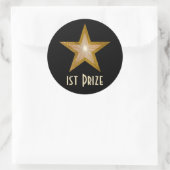 Gold Star '1st Prize' ronde sticker zwart (Tas)