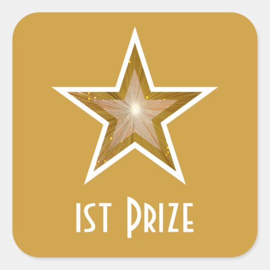 Gold Star '1st Prize' vierkant sticker geel (Voorkant)
