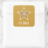 Gold Star '1st Prize' vierkant sticker geel (Tas)
