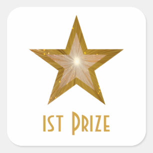 Gold Star '1st Prize' vierkant sticker wit