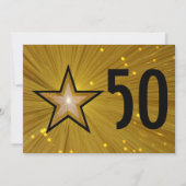 Gold Star '50' verjaardagsdagsuitnodiging zwart te Kaart (Voorkant)
